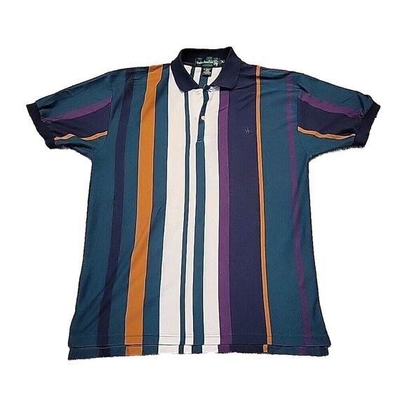 VTG Knights Of Round Table Striped Polo Shirt Mens XL Tall MultiColor Y2K - Picture 1 of 11